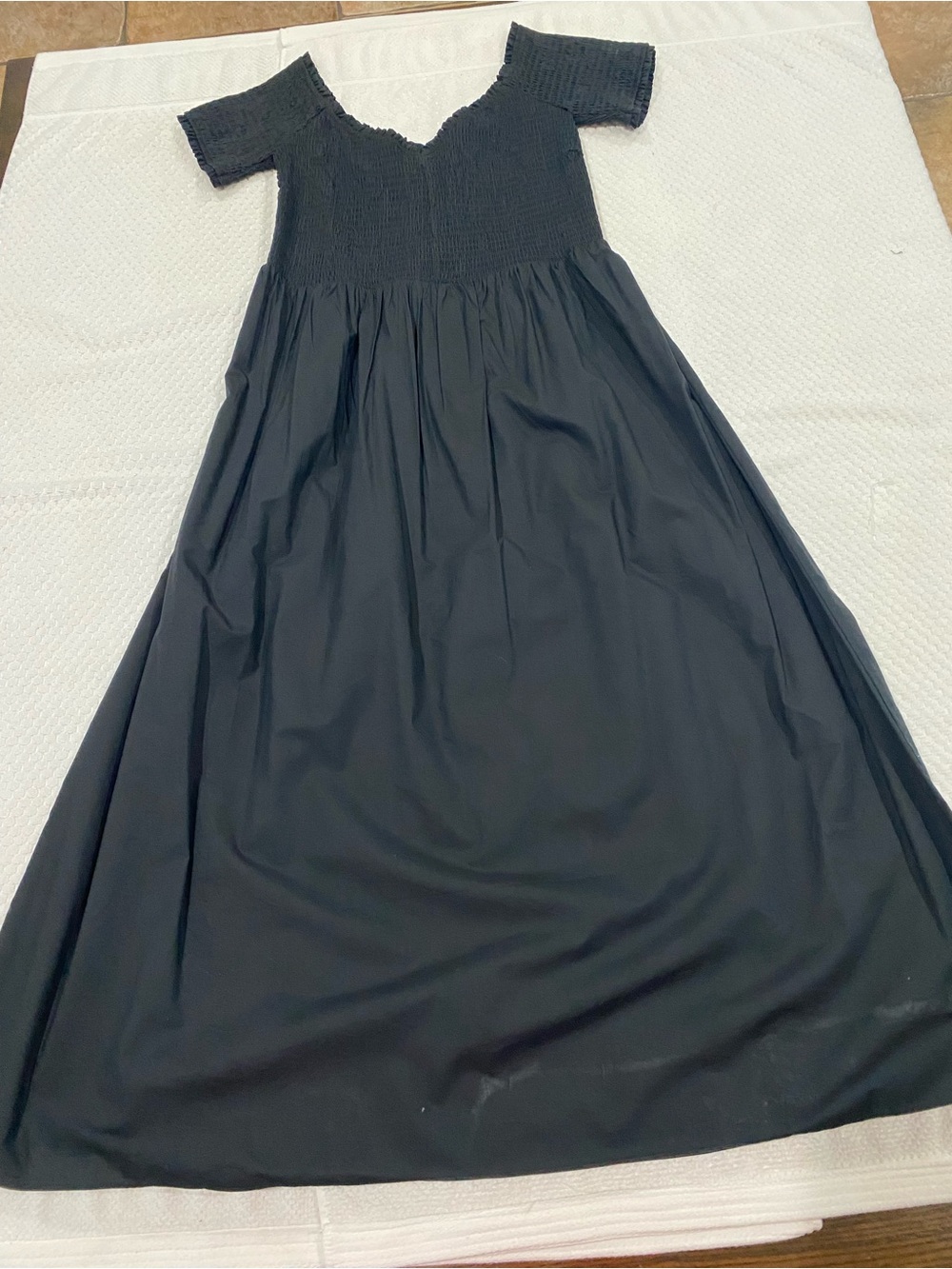 H&M Black Smocked Short-Sleeve Maxi Dress - Women
